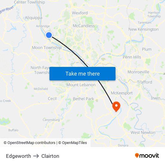 Edgeworth to Clairton map