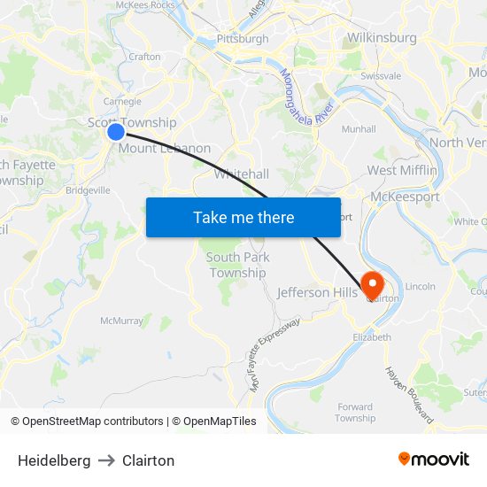 Heidelberg to Clairton map