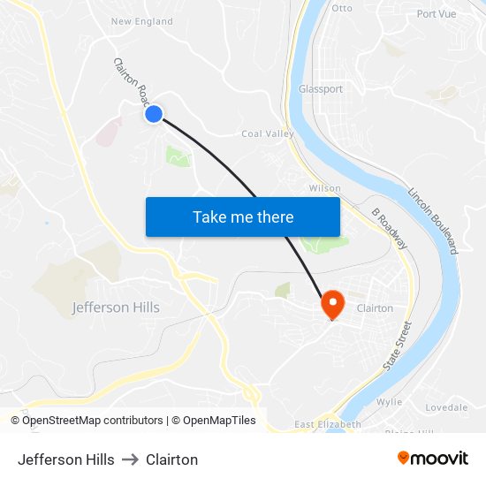 Jefferson Hills to Clairton map