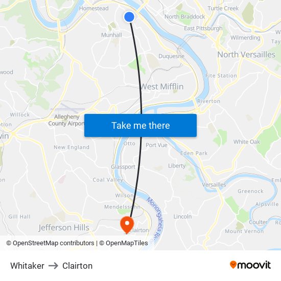 Whitaker to Clairton map