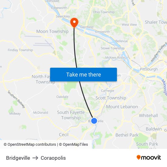 Bridgeville to Coraopolis map