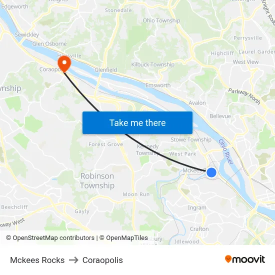 Mckees Rocks to Coraopolis map
