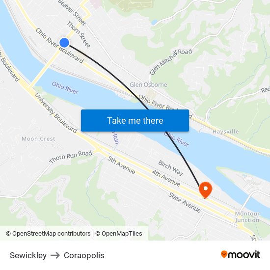 Sewickley to Coraopolis map