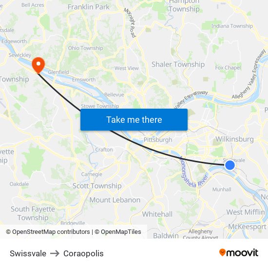 Swissvale to Coraopolis map