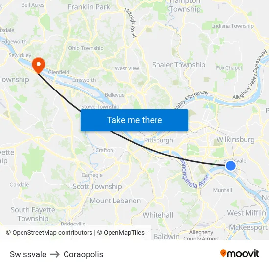 Swissvale to Coraopolis map