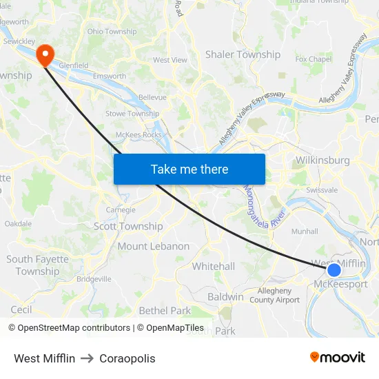 West Mifflin to Coraopolis map