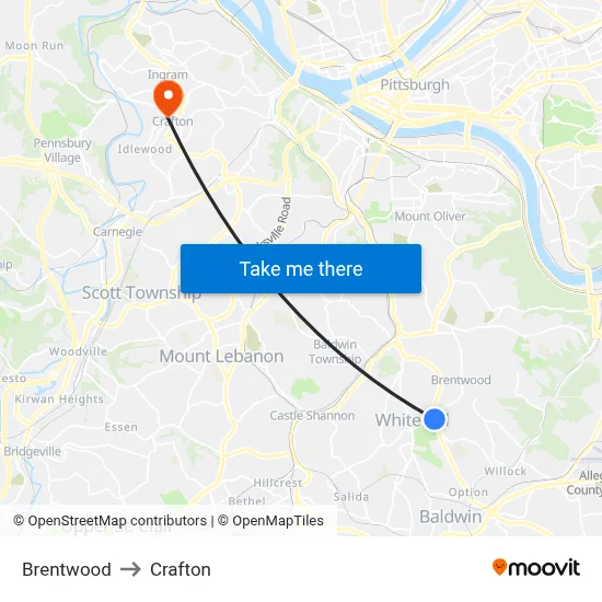 Brentwood to Crafton map
