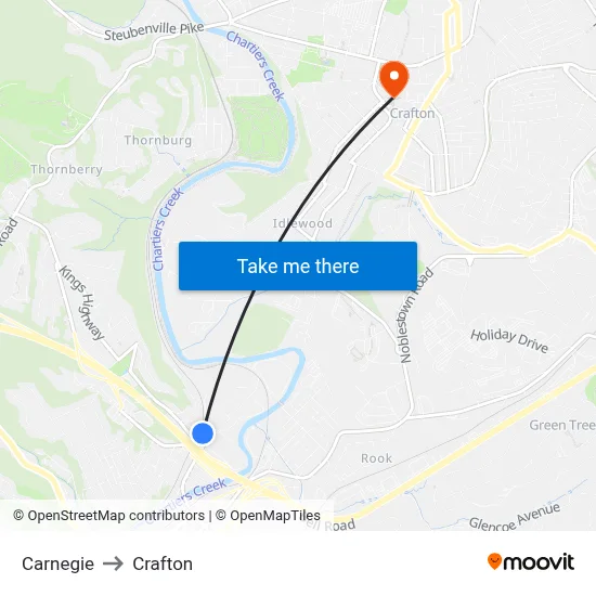 Carnegie to Crafton map