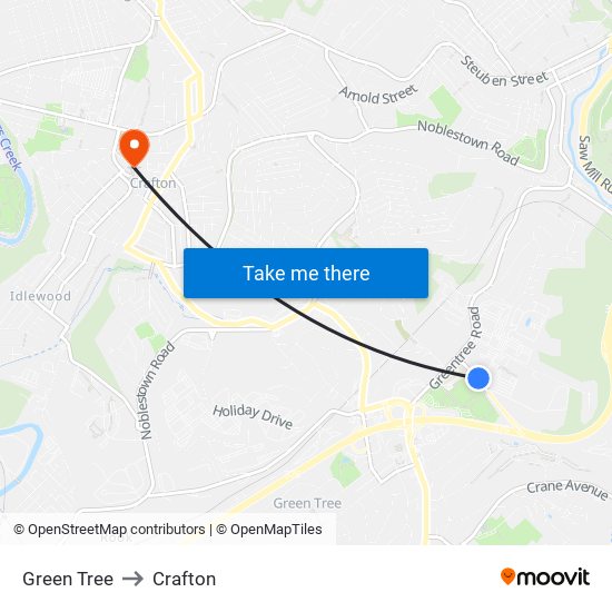 Green Tree to Crafton map