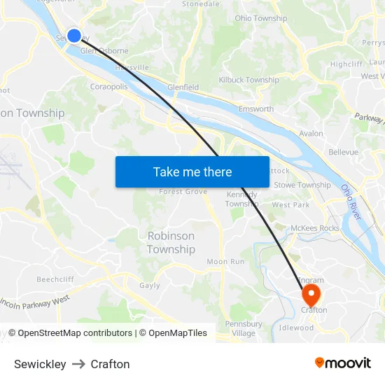 Sewickley to Crafton map