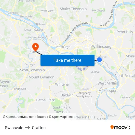 Swissvale to Crafton map