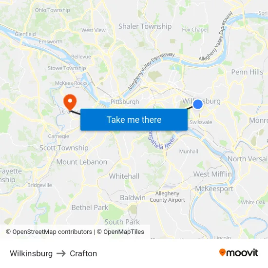 Wilkinsburg to Crafton map