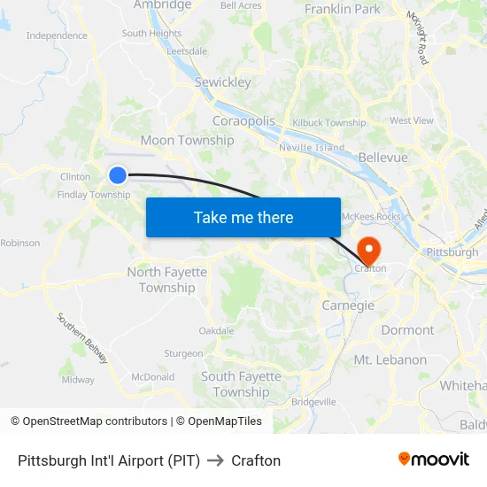 Pittsburgh Int'l Airport (PIT) to Crafton map
