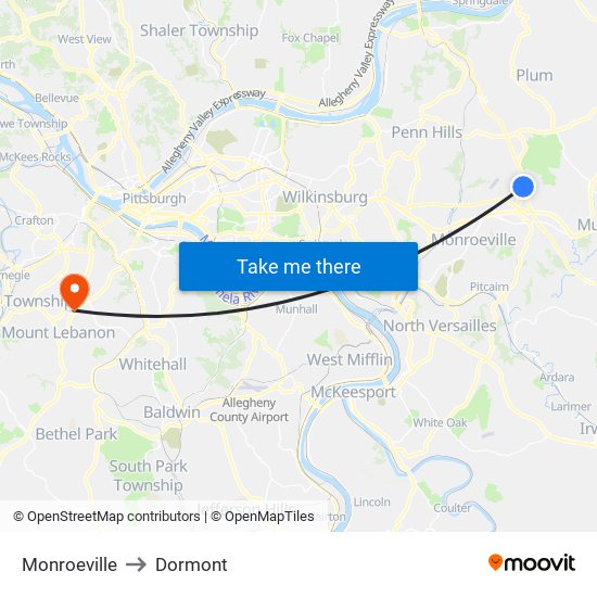 Monroeville to Dormont map