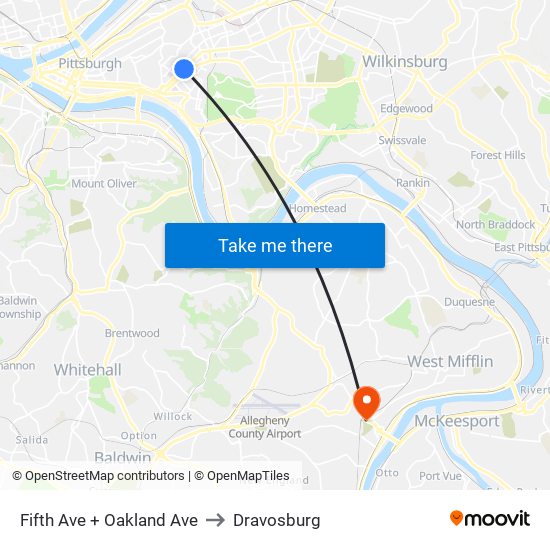 Fifth Ave + Oakland Ave to Dravosburg map