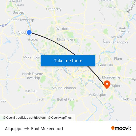 Aliquippa to East Mckeesport map