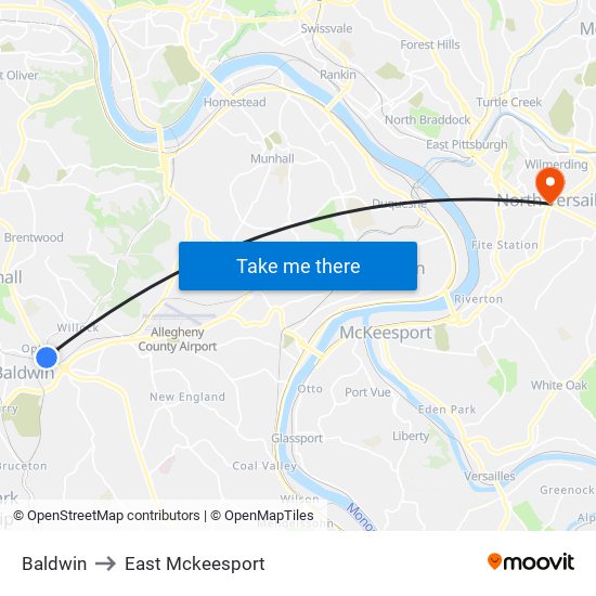Baldwin to East Mckeesport map