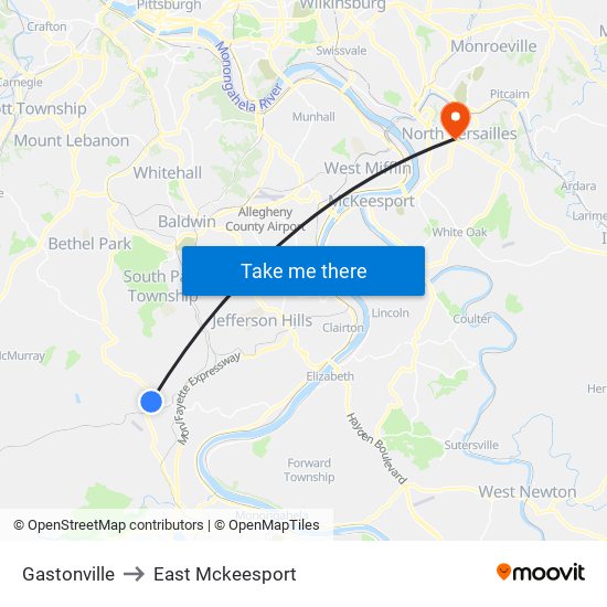 Gastonville to East Mckeesport map