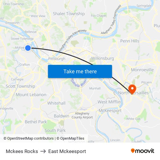 Mckees Rocks to East Mckeesport map