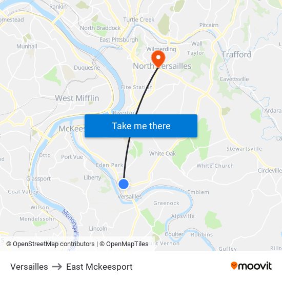 Versailles to East Mckeesport map