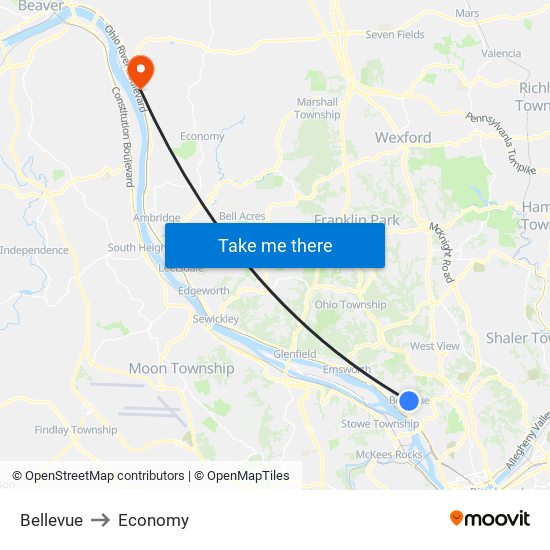 Bellevue to Economy map