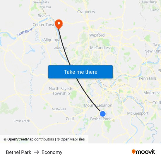 Bethel Park to Economy map