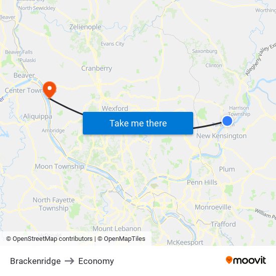 Brackenridge to Economy map