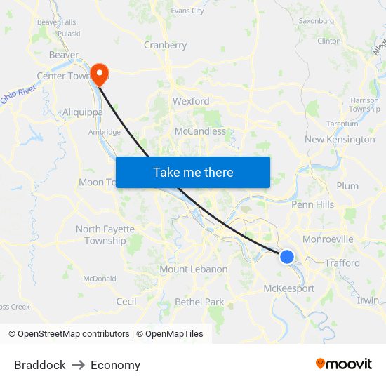 Braddock to Economy map