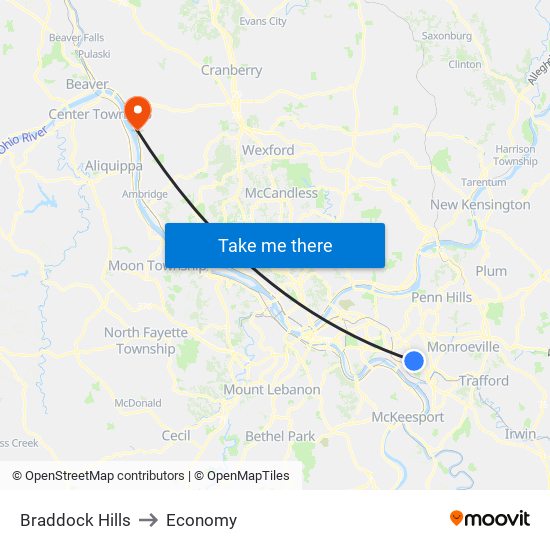 Braddock Hills to Economy map