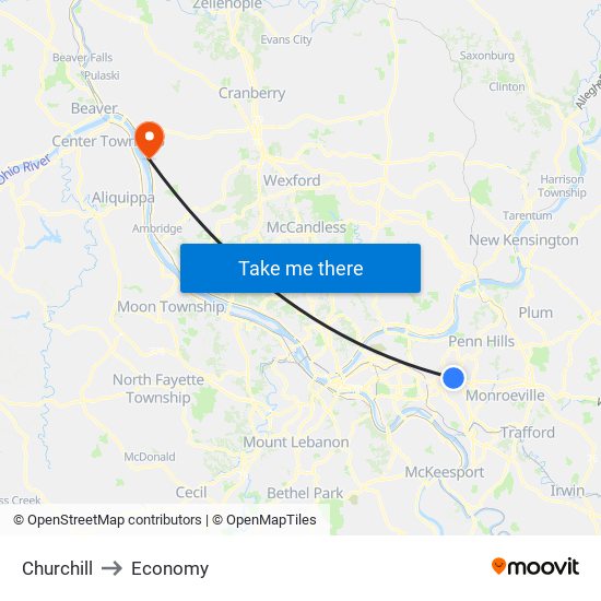 Churchill to Economy map