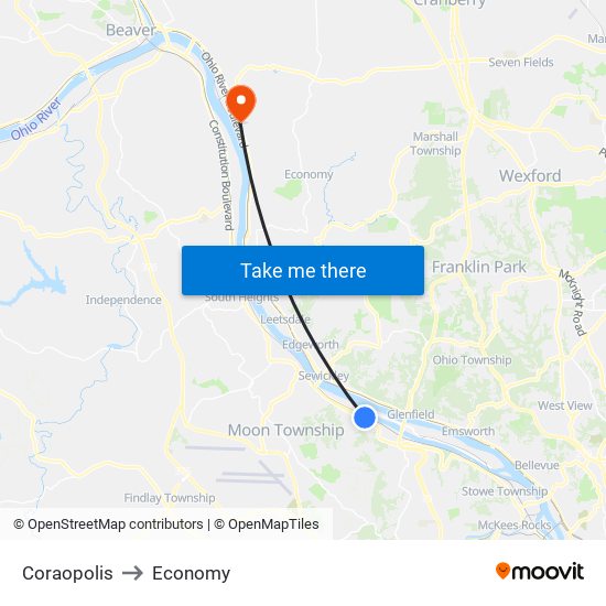 Coraopolis to Economy map