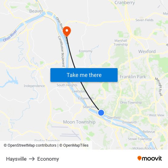 Haysville to Economy map