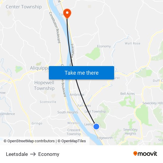 Leetsdale to Economy map