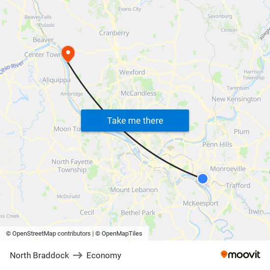 North Braddock to Economy map