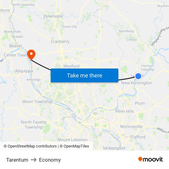 Tarentum to Economy map