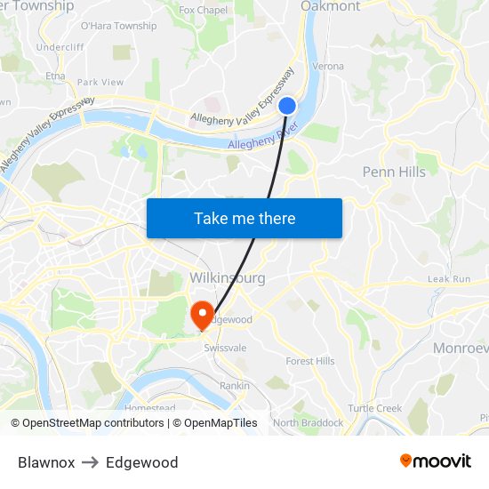 Blawnox to Edgewood map
