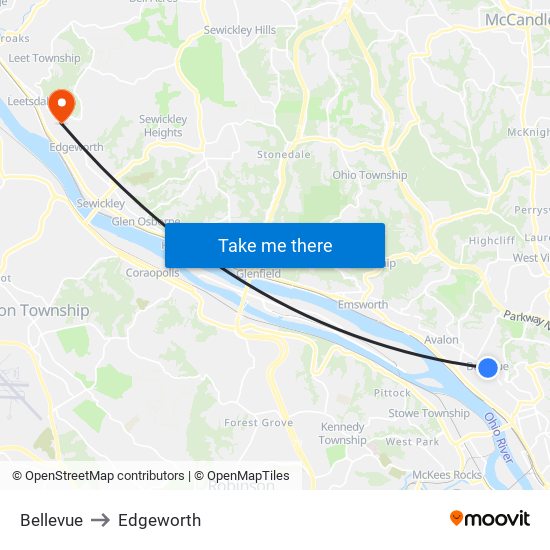 Bellevue to Edgeworth map