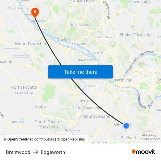 Brentwood to Edgeworth map