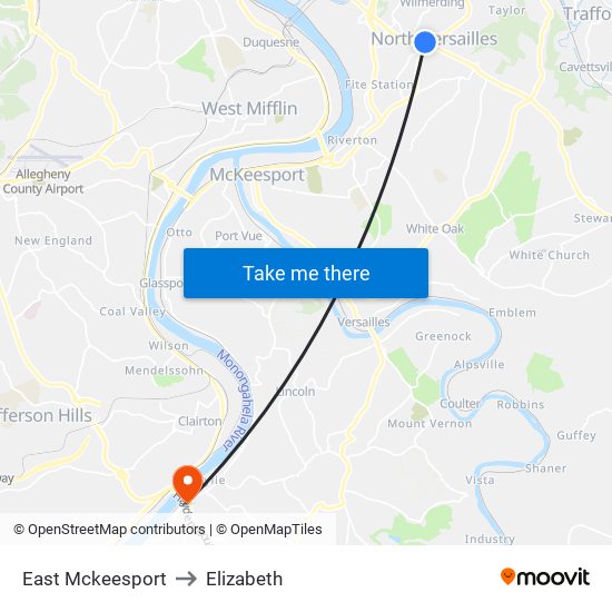 East Mckeesport to Elizabeth map