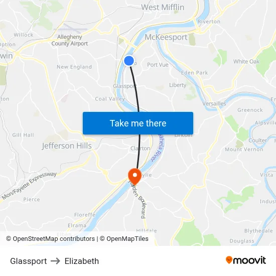 Glassport to Elizabeth map