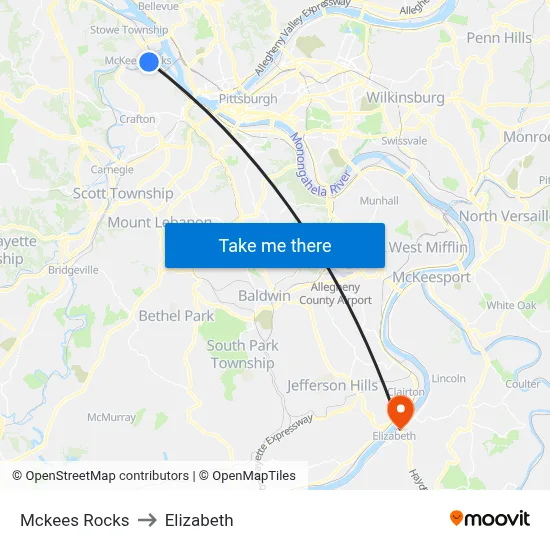 Mckees Rocks to Elizabeth map