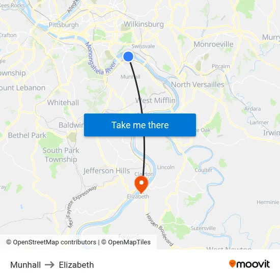 Munhall to Elizabeth map