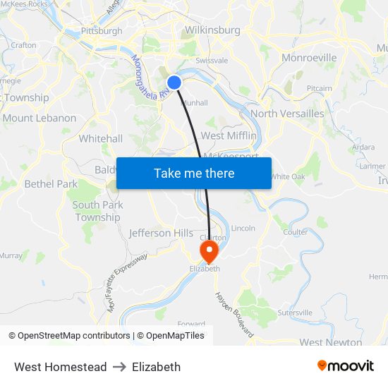 West Homestead to Elizabeth map