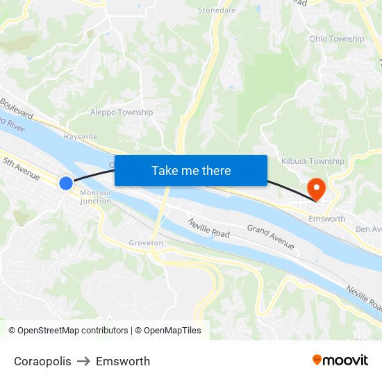 Coraopolis to Emsworth map