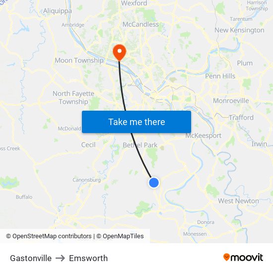 Gastonville to Emsworth map