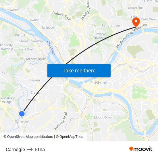 Carnegie to Etna map