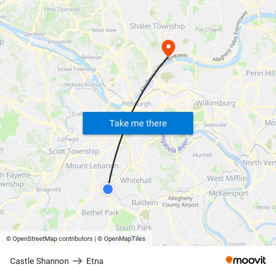 Castle Shannon to Etna map