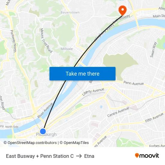 East Busway + Penn Station C to Etna map