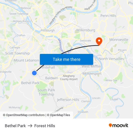 Bethel Park to Forest Hills map