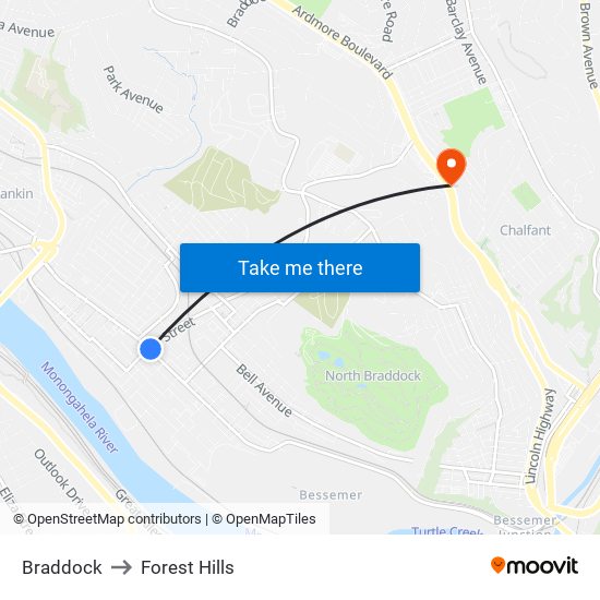 Braddock to Forest Hills map